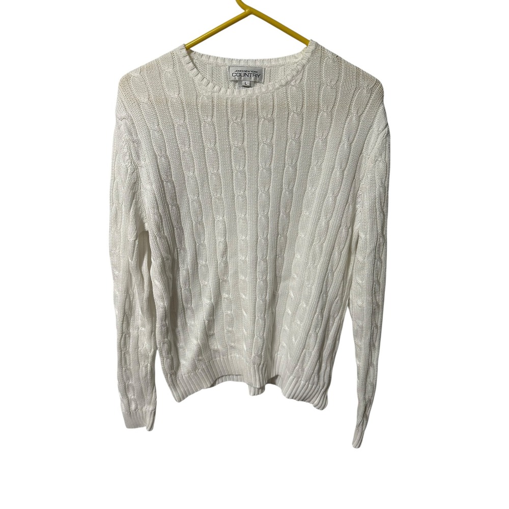 Jones New York Country Size Large White Cotton Cable Sweater